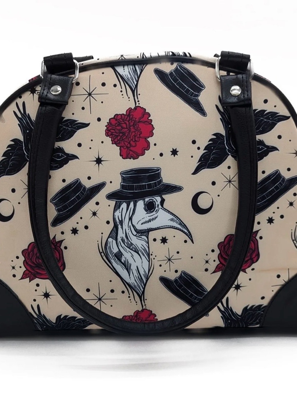 Graphic Dome Crossbody Bag - Beige, Black & Red Floral